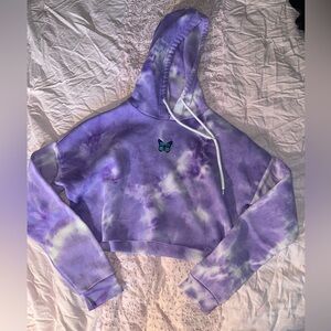 Purple tie dye crop hoodie